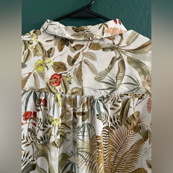 H&M tropical floral sheer button up long sleeve blouse size small - Picture 3 of 8